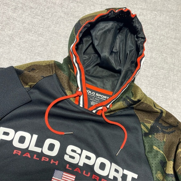 Polo Sport Ralph Lauren Hoodie Mens Medium Camouflage Performance Thermo Vent - Picture 1 of 13